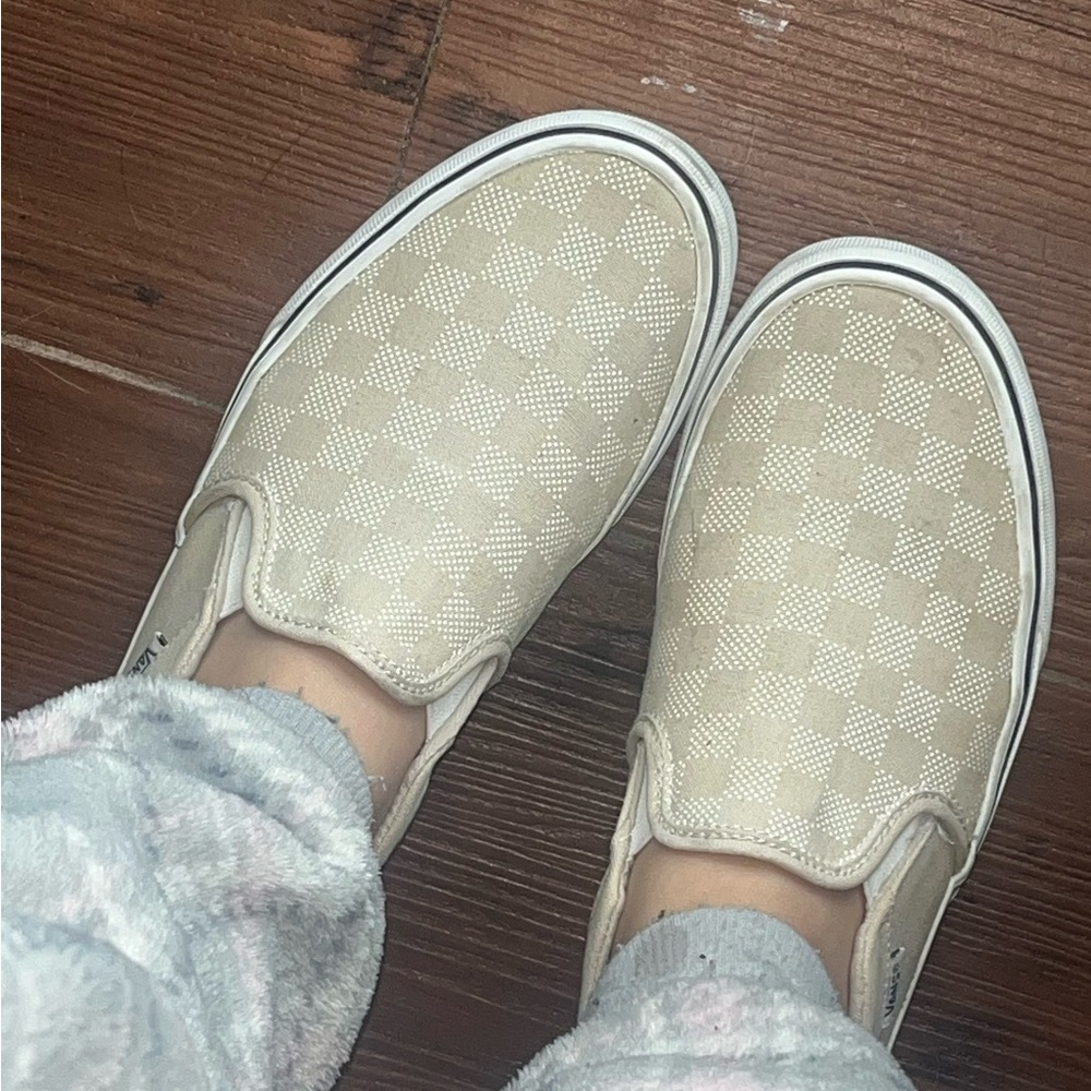 Vans Beige Checkered Slip-On Sneakers
